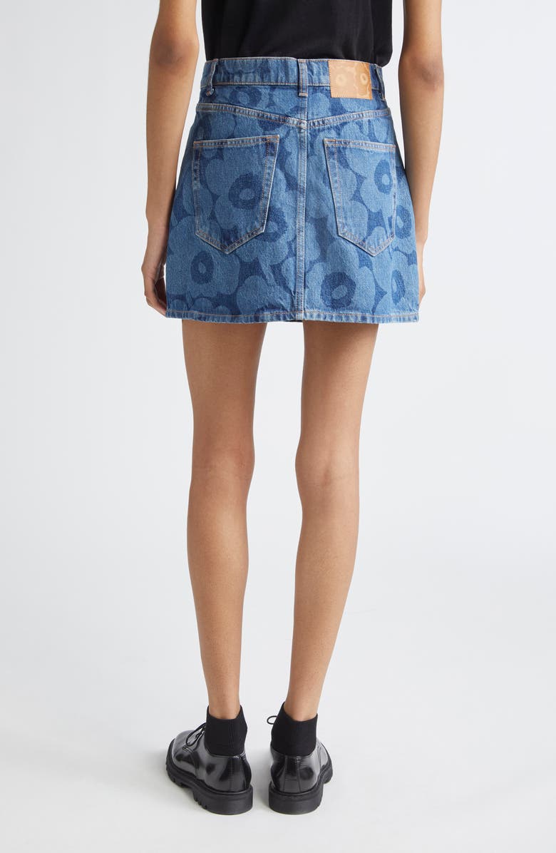 Marimekko Maridenim Ruudut Unikko Denim Miniskirt, Alternate, color, Mid Indigo