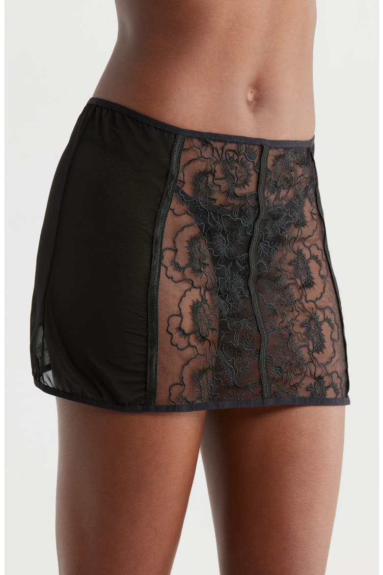 Embroidered Lace-Up Sheer Skirt & G-String Set, Alternate, color, BLACK