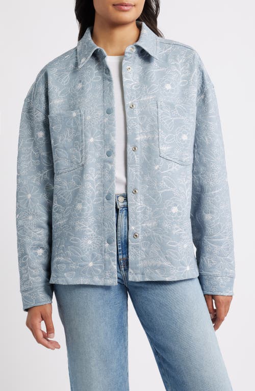 Bobeau Embroidered Cotton Blend Shacket in Denim/Ivory  product