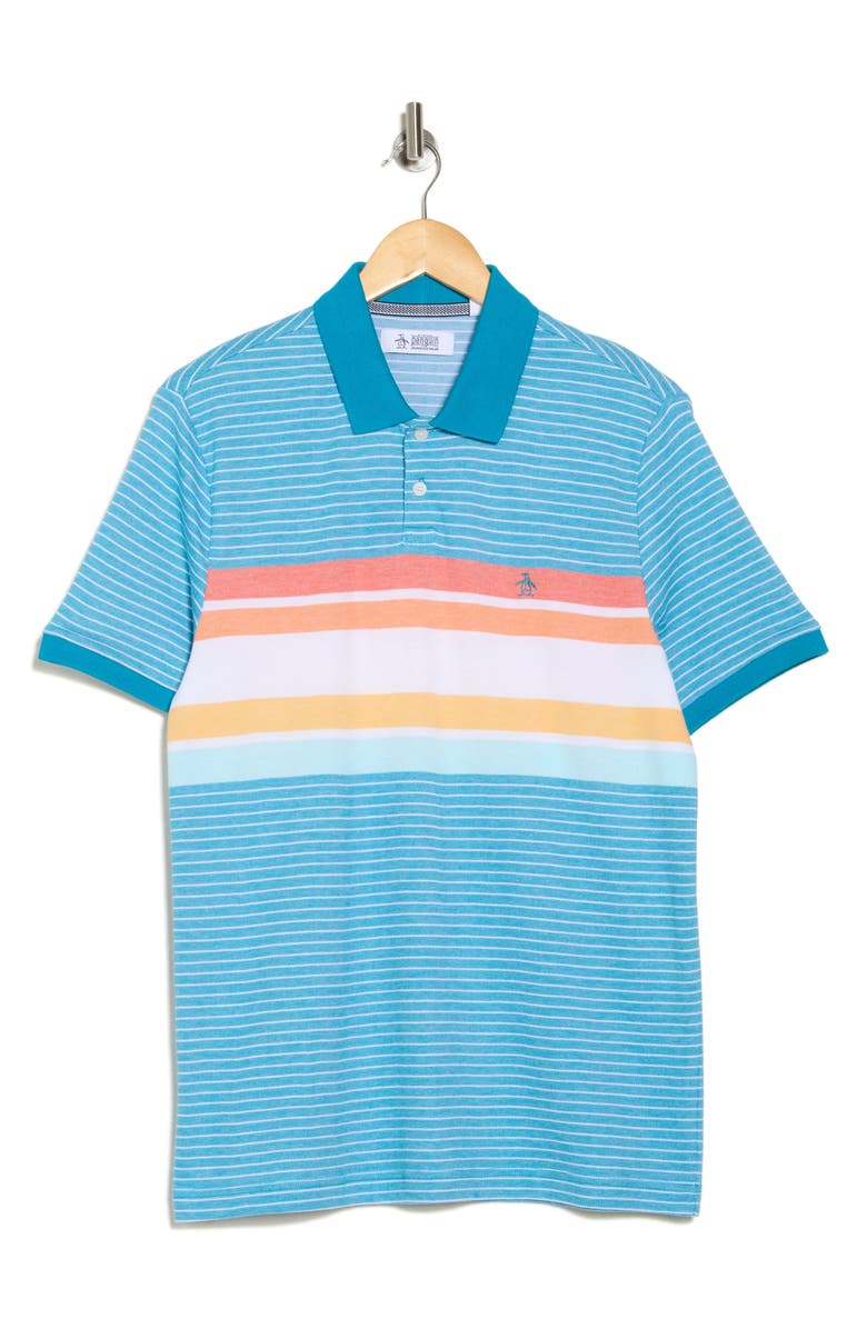 Original Penguin Chest Stripe Birdseye Piqué Polo, Alternate, color, Mosaic Blue