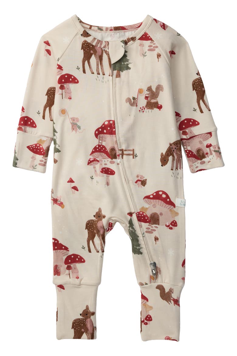 Forest Print Fitted One-Piece Zip Pajamas, Main, color, FOREST FAMILIES