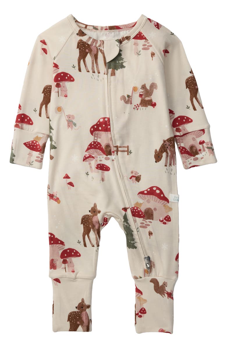 Loulou Lollipop Forest Print Fitted One-Piece Zip Pajamas, Main, color, Forest Families
