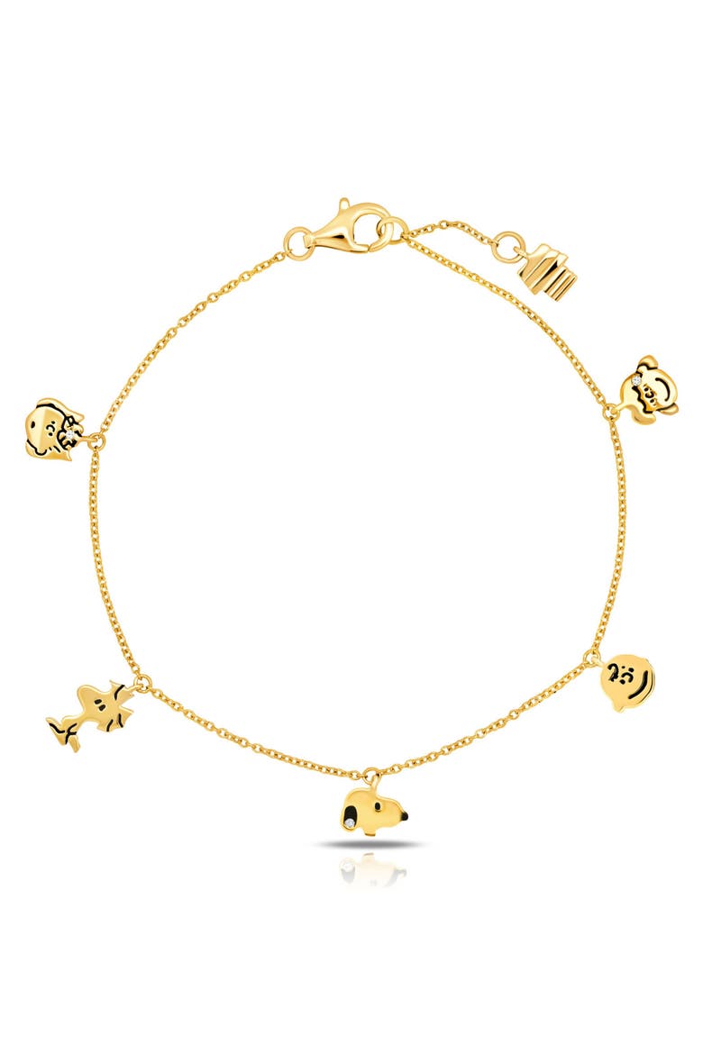 x Peanuts® Snoopy & the Gang Charm Bracelet, Main, color, 18KT YELLOW GOLD / CLEAR STONE