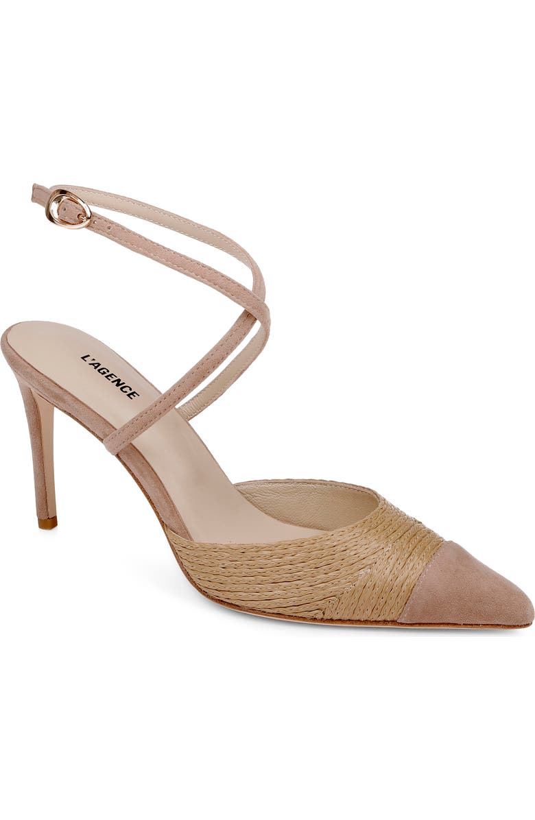 L'AGENCE Moselle Ankle Strap Pointed Cap Toe Pump, Main, color, Natural/ Natural