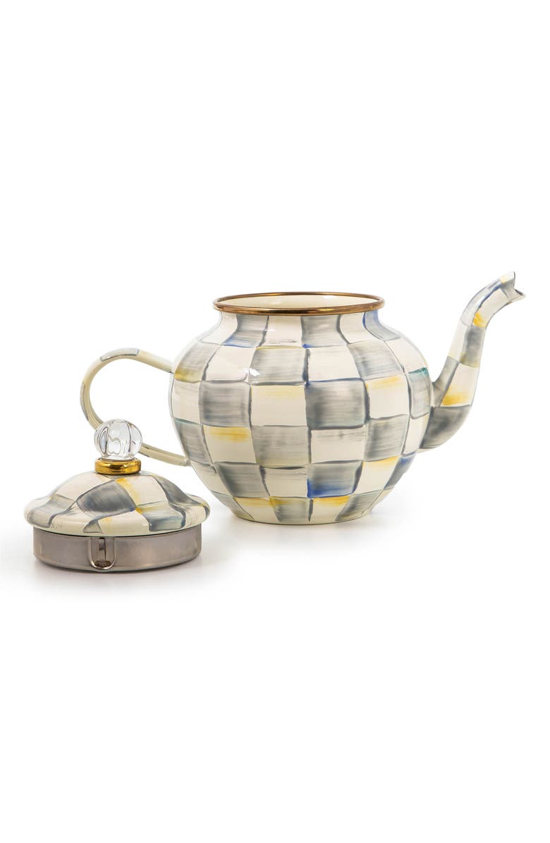 MACKENZIE CHILDS Sterling Check Enameled Steel Teapot, Alternate, color, Grey/ White
