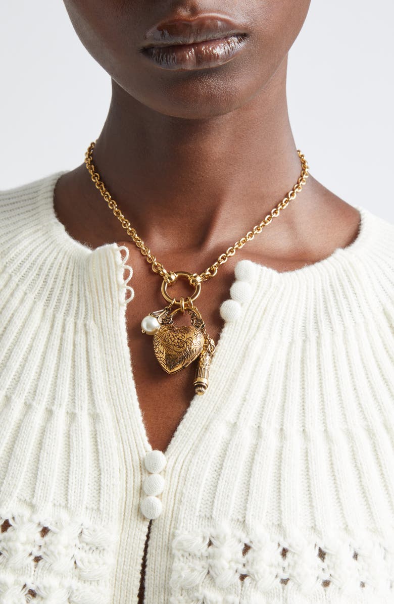 Chloé Chateau Treasures Heart Pendant Necklace, Alternate, color, Vintage Gold
