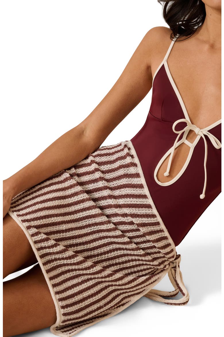 Linen Knit Mini Sarong, Alternate, color, Brown/White