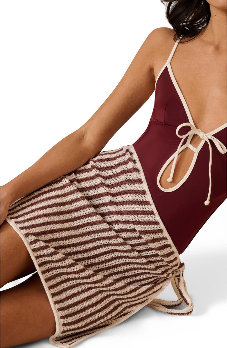 Onia Linen Knit Mini Sarong, Alternate, color, Brown/White