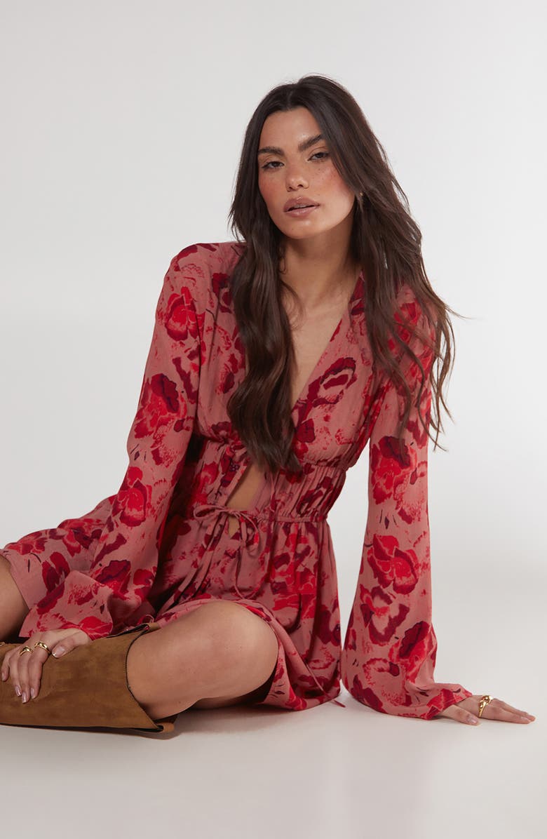 NASTY GAL Floral Print Long Sleeve Minidress, Alternate, color,