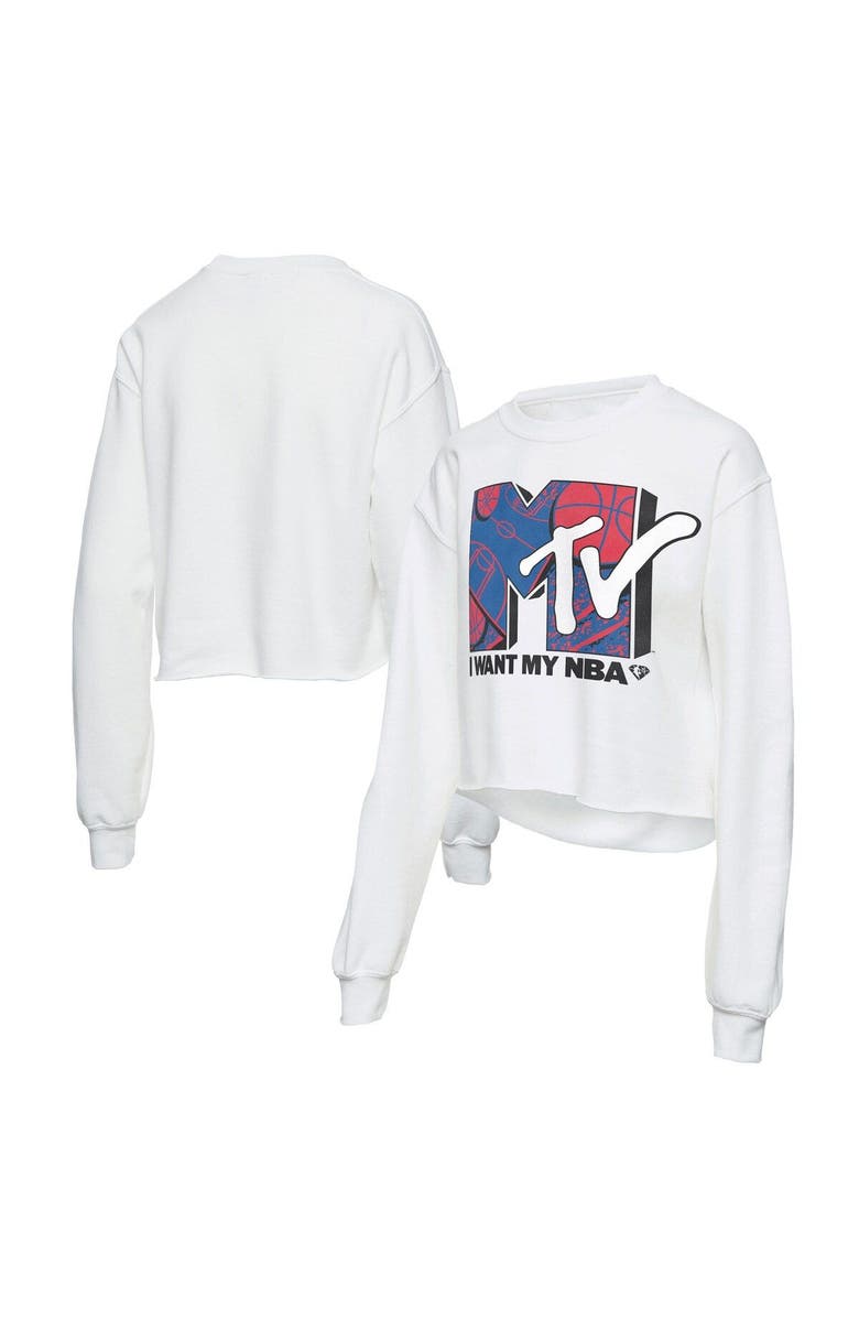 Junk Food Women's Junk Food White NBA x MTV I Want My Cropped Fleece Pullover Sweatshirt, Main, color, White