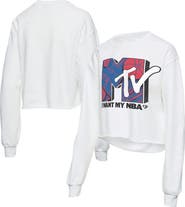 Junk Food Women's Junk Food White NBA x MTV I Want My Cropped Fleece Pullover Sweatshirt