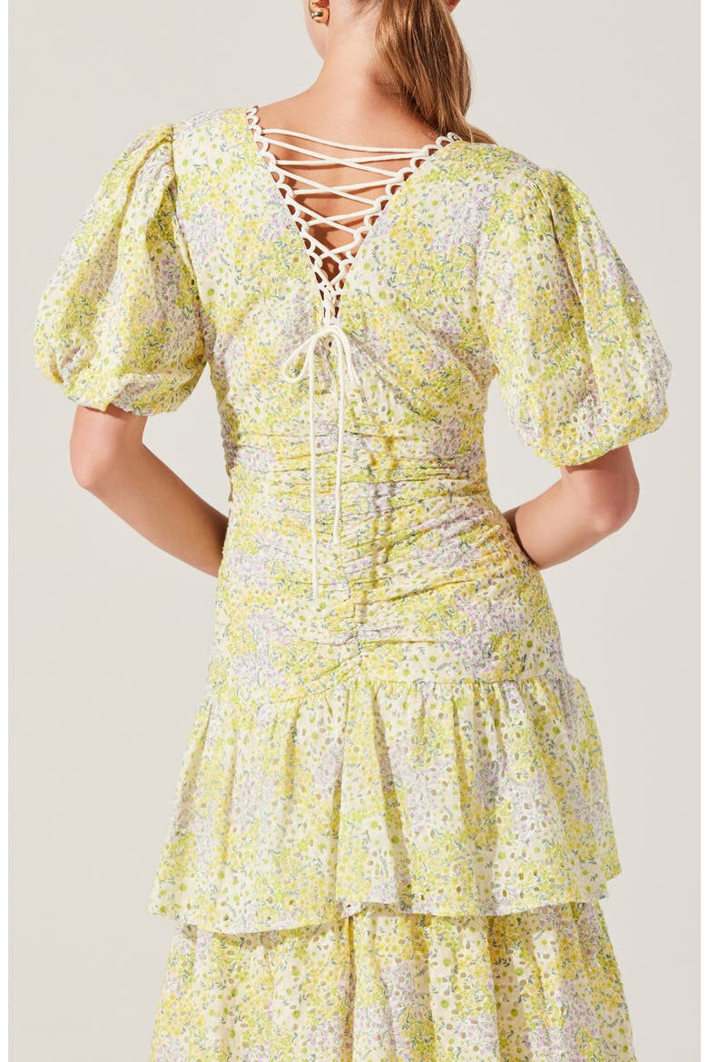 Corinna Floral Tiered Cotton Dress, Alternate, color, LEMON DITSY FLORAL