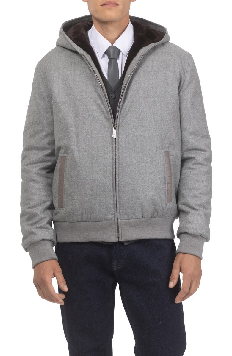 GORSKI Mens Wool And Cashmere Jacket with Genuine Shearling Lining, Main, color, Gray/Brown