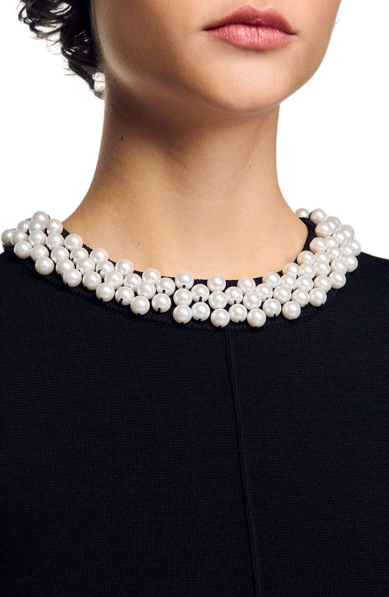 SANDRO Mini knit dress with beaded neck, Alternate, color, 