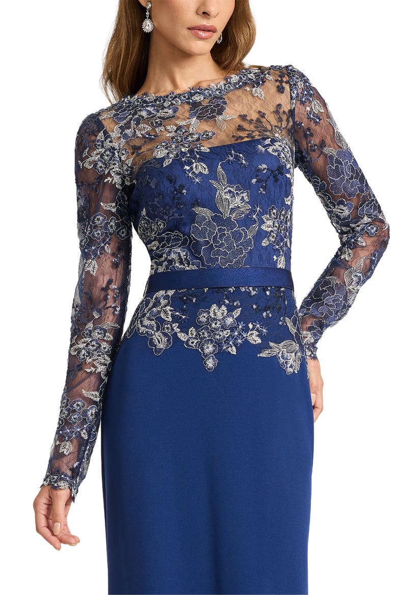 Floral Lace Embroidery Long Sleeve Gown, Alternate, color, MIDNIGHT
