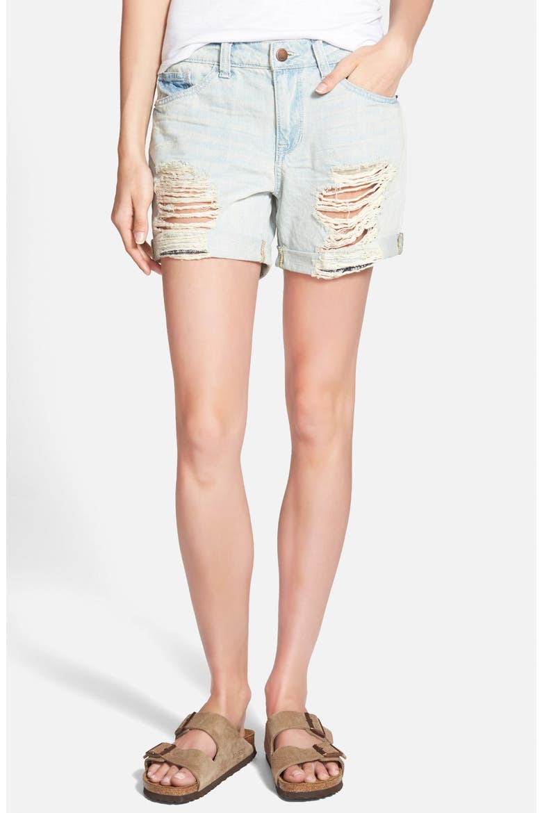 Cuffed Boyfriend Denim Shorts, Main, color, LIGHT WASH