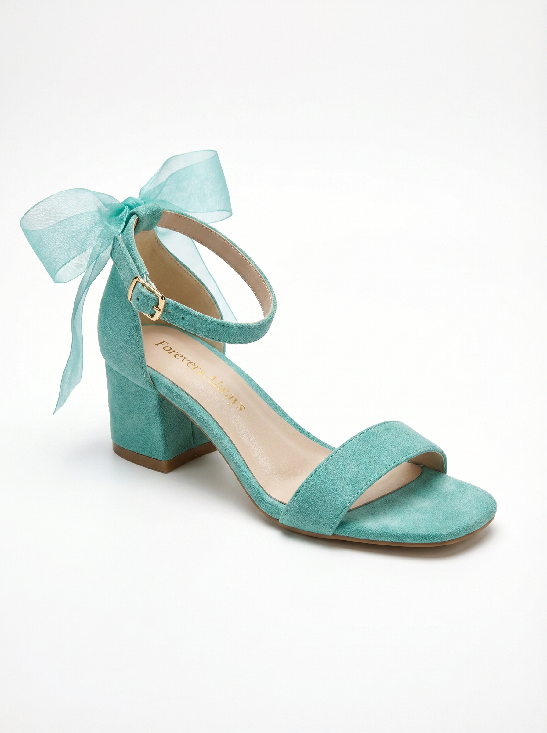 Forever & Always Shoes Rochelle Ivory Bridal Sandals with Ribbon, Main, color, Aqua Suede