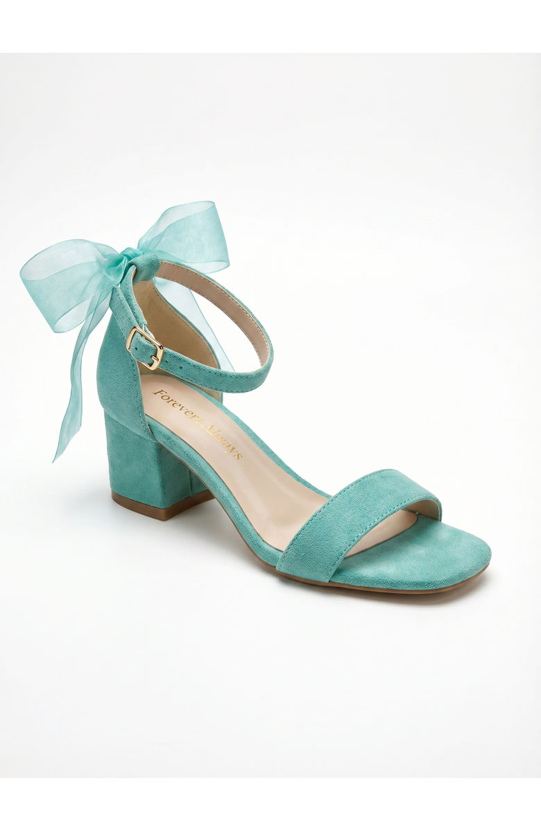 Forever & Always Shoes Rochelle Ivory Bridal Sandals with Ribbon, Main, color, Aqua Suede