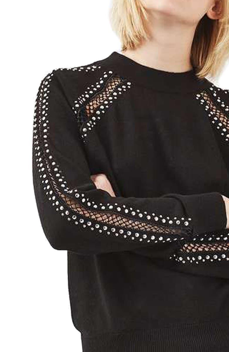 Topshop Stud Lattice Sweater, Alternate, color,