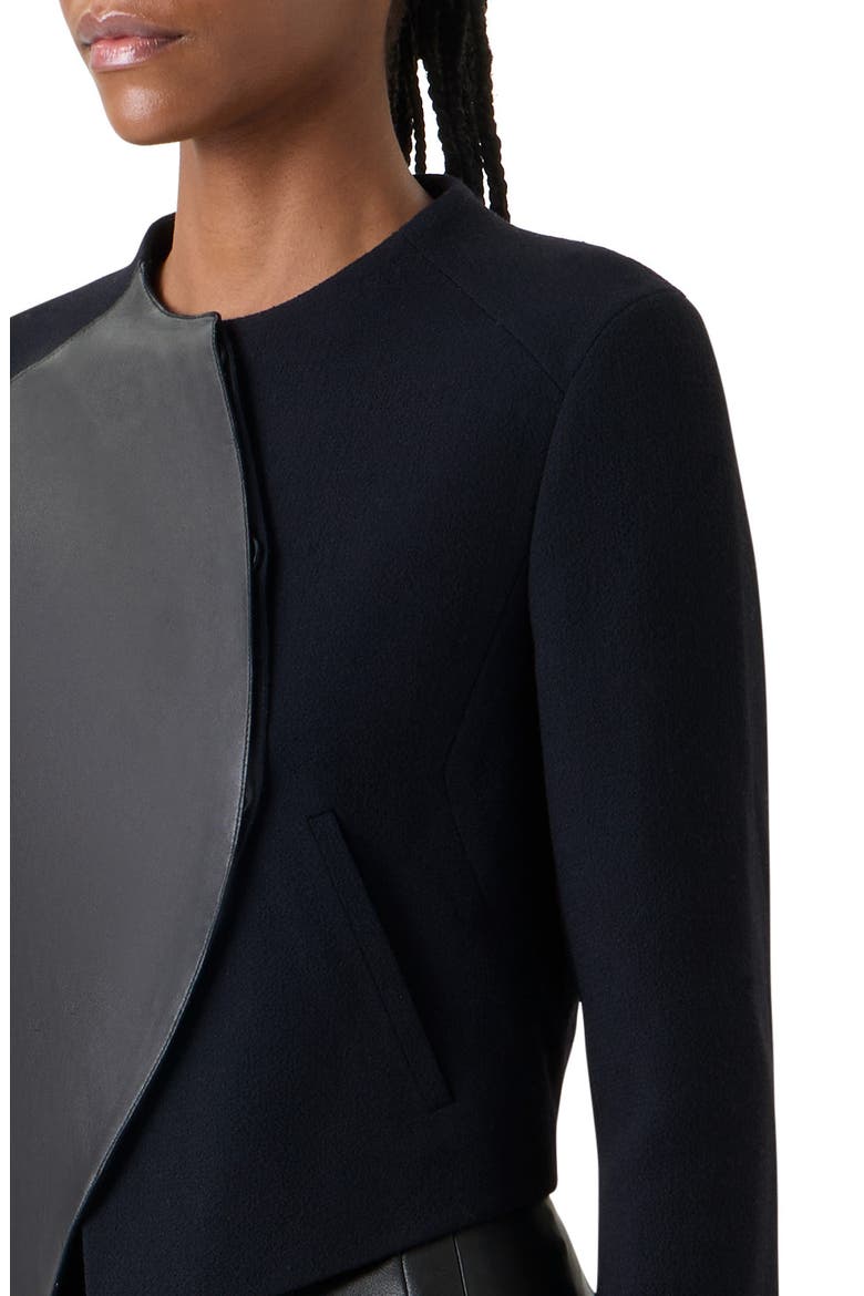 Hynora Orbit Wool & Leather Jacket, Alternate, color, BLACK