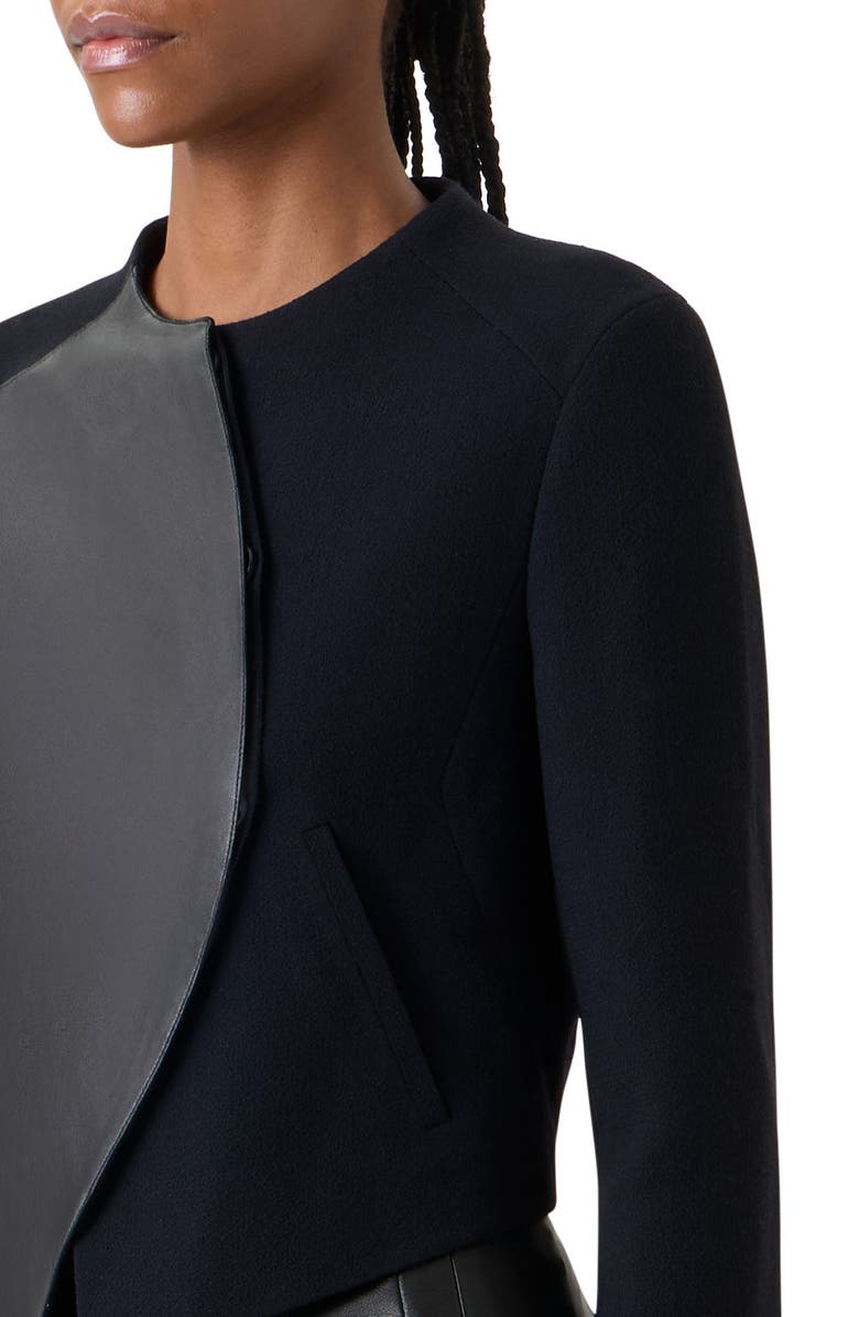 Akris Hynora Orbit Wool & Leather Jacket, Alternate, color, Black
