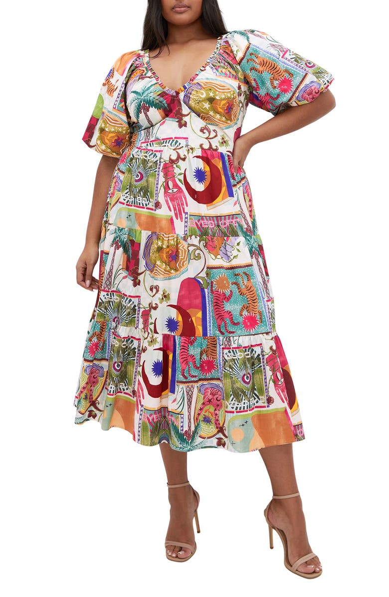 City Chic Simona Print Midi Dress, Main, color, Dreamscape