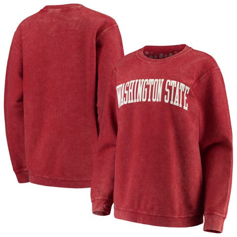Women's Pressbox Crimson Washington State Cougars Comfy Cord Vintage Wash Basic Arch Pullover Sweatshirt