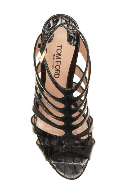 Tom Ford Carine Croc-effect Patent-leather Sandals In Black
