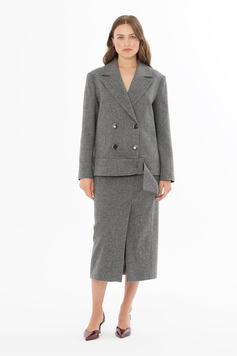 Front Button Wool-Blend Cropped Tailored Jacket, Alternate, color, Grey