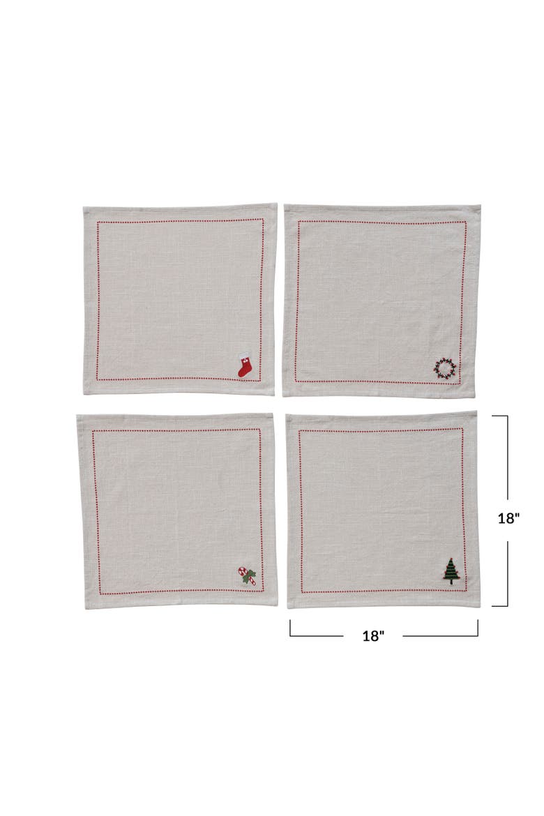 Embroidered Holiday Motif Cotton Napkin Set, Alternate, color, Multicolor