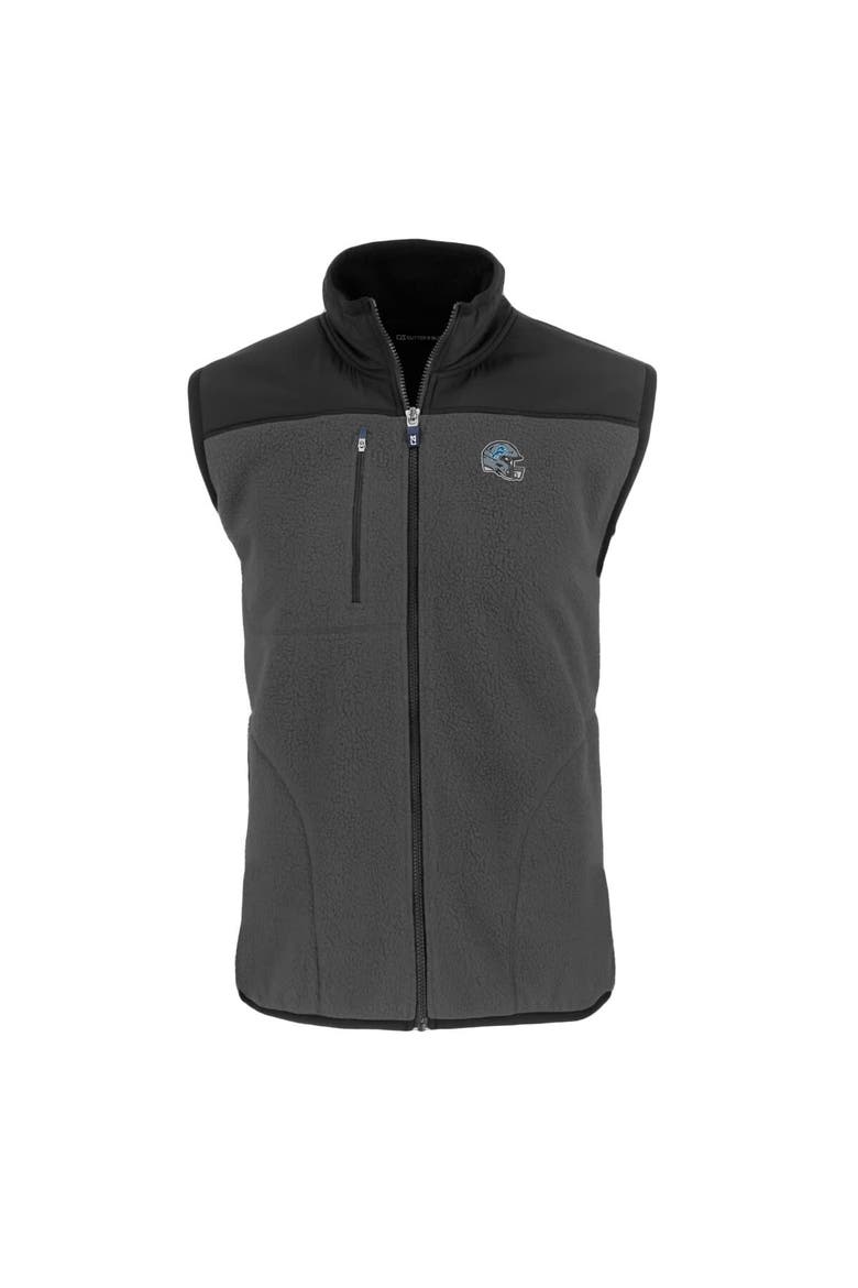 Men's Cutter & Buck  Gray Detroit Lions Helmet Cascade Eco Sherpa Fleece Full-Zip Vest, Alternate, color, Gray