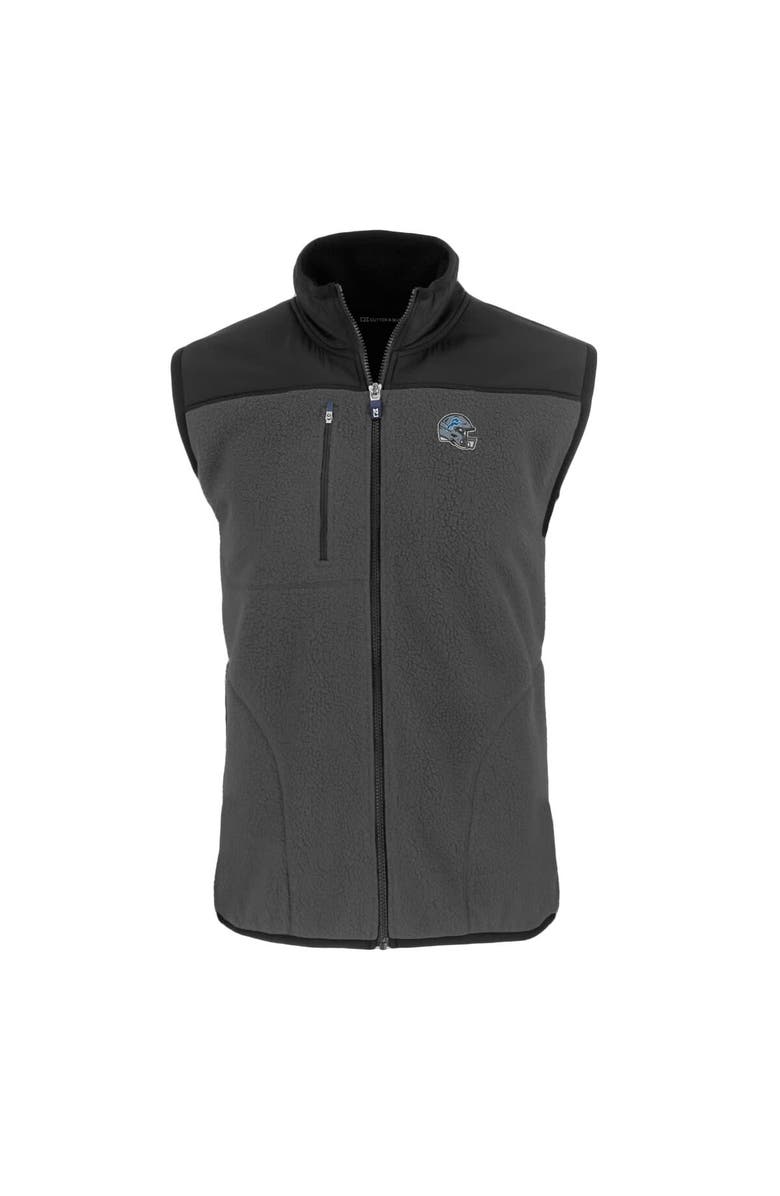 Cutter & Buck Men's Cutter & Buck  Gray Detroit Lions Helmet Cascade Eco Sherpa Fleece Full-Zip Vest, Alternate, color, 