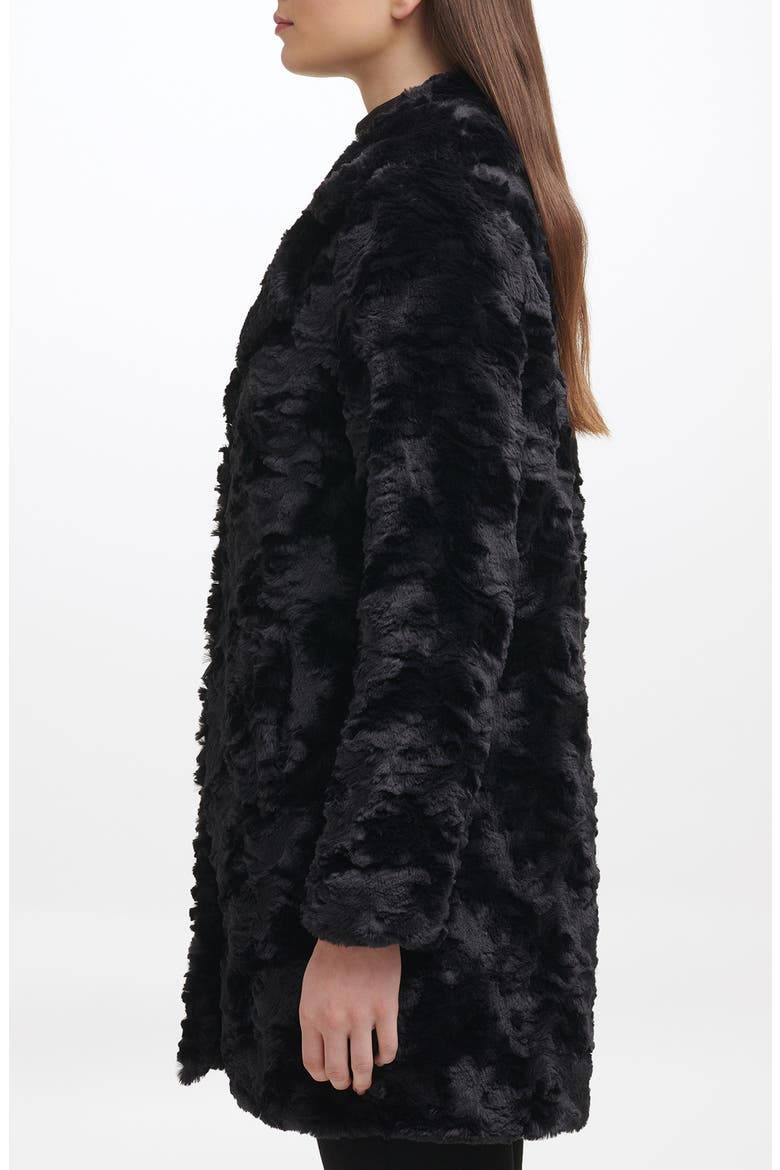 Notch Collar Faux Fur Coat, Alternate, color, BLACK