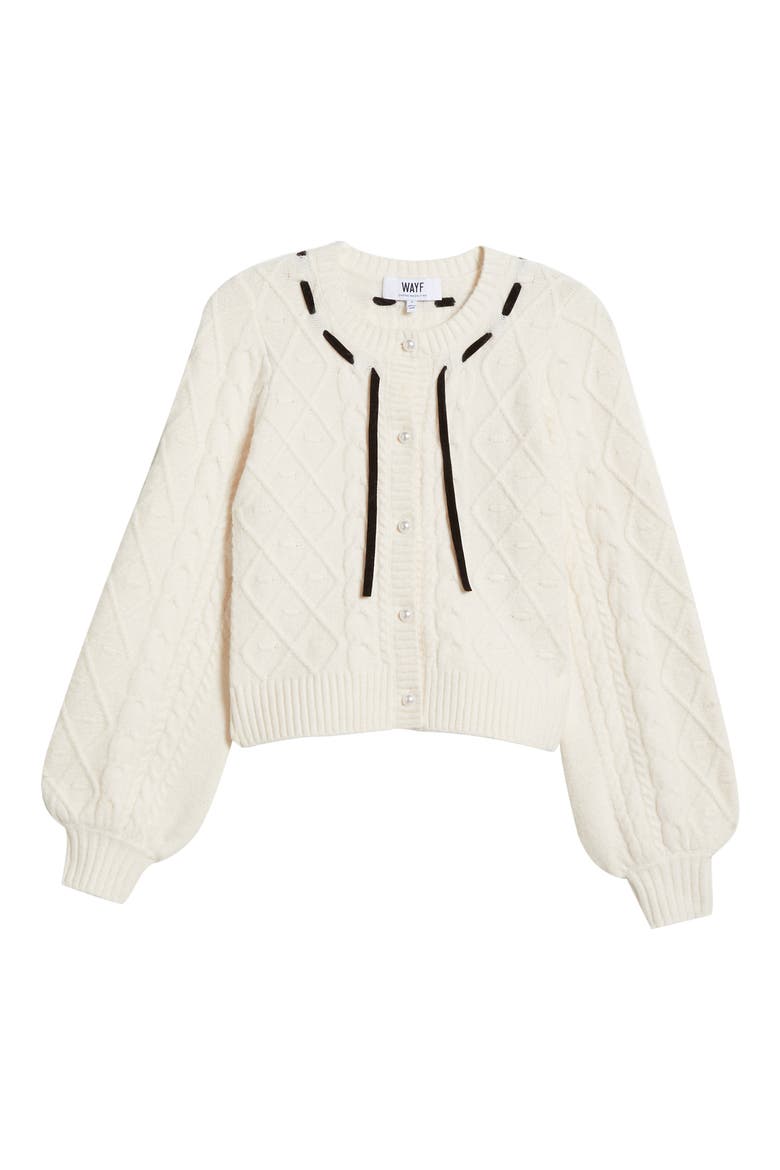 x CHÉRIE MADELEINE Joli Ribbon Trim Cable Cardigan, Alternate, color, CREAM