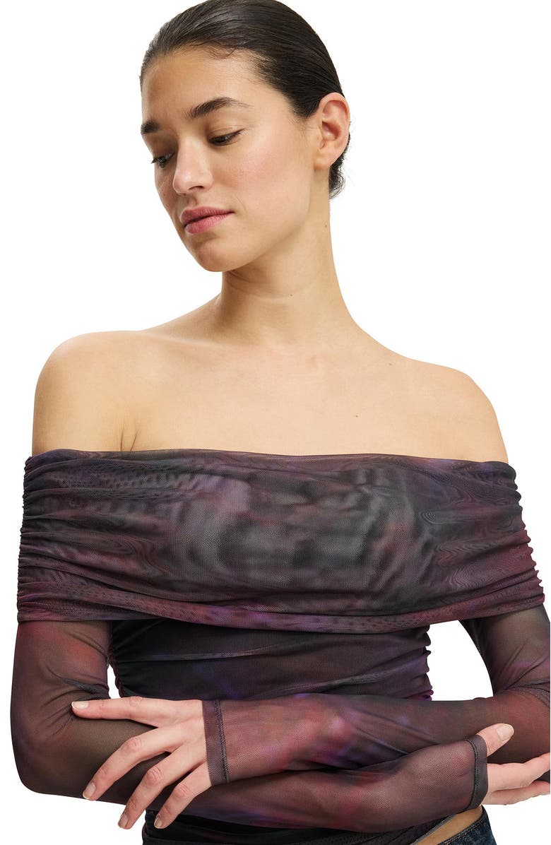 Cotton On Women's Ashley Off Shoulder Mesh Long Sleeve Top, Alternate, color, Mira Berry Blurred