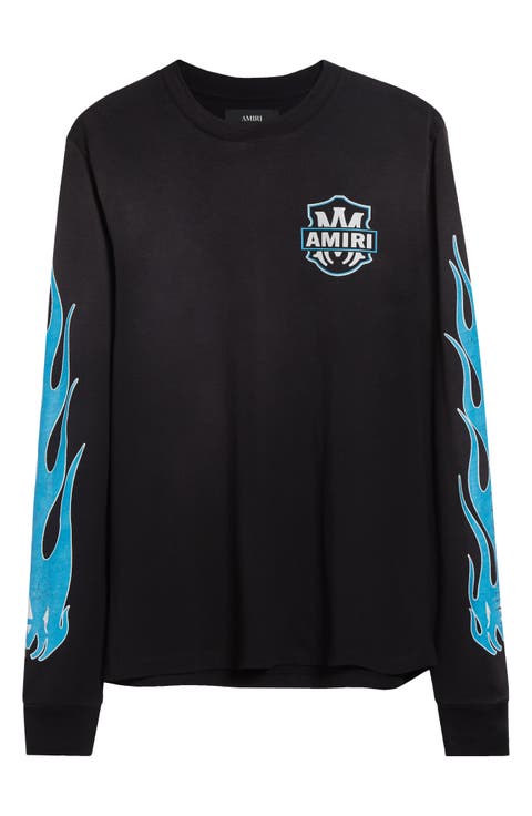 Eagle Flames Long Sleeve Cotton Graphic T-Shirt