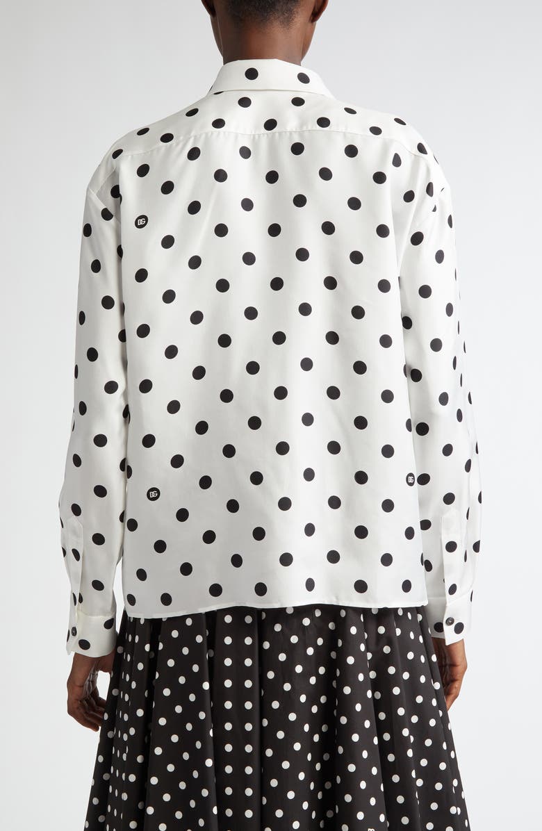 Dolce&Gabbana Polka Dot Silk Button-Up Shirt, Alternate, color, Bianco