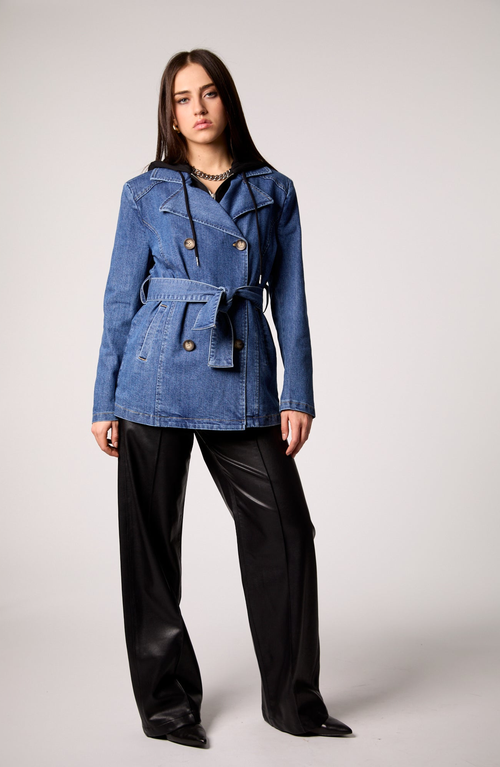Blue Revival Gracie Trench Coat With Removable Hoodie Insert In Blue