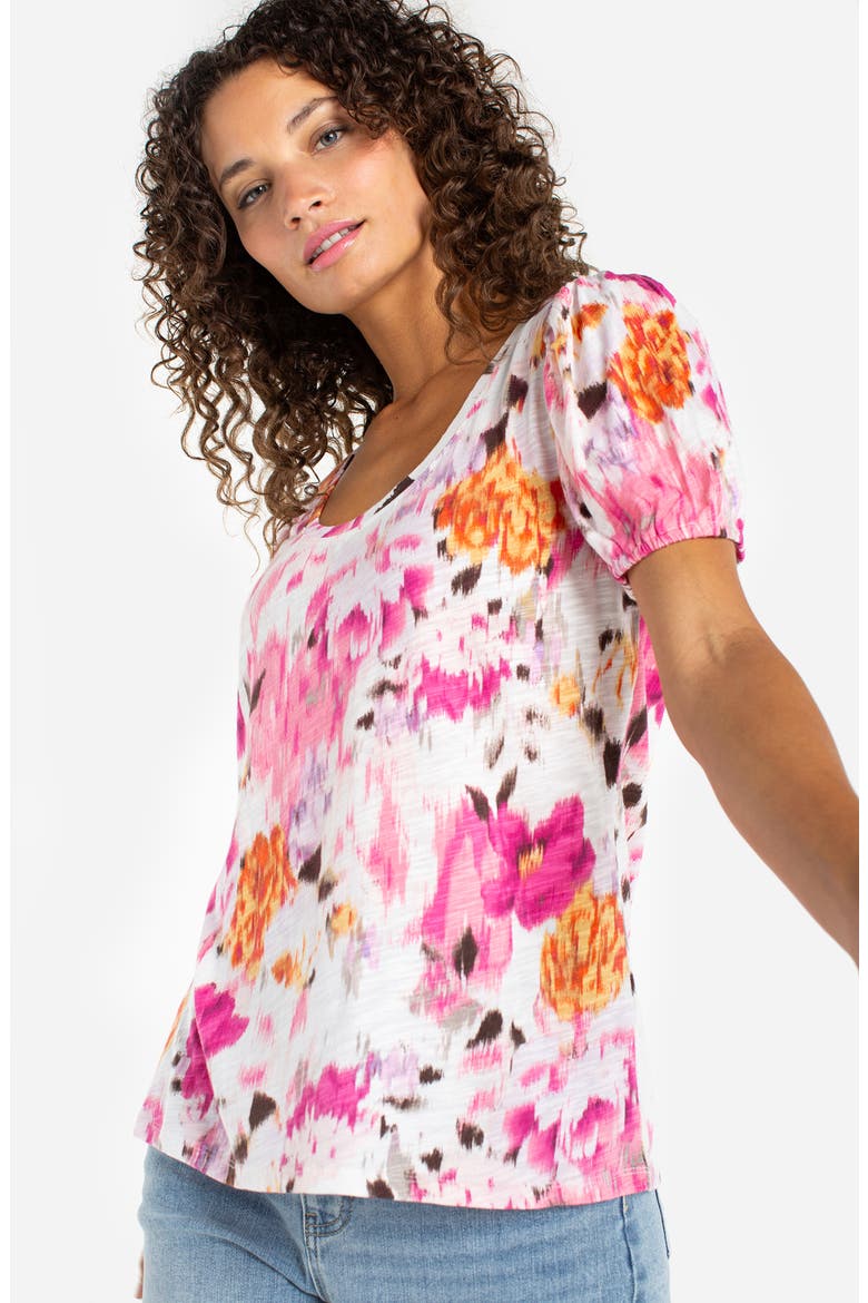 Print Puff Sleeve Top, Alternate, color, PINK MULTI FLRL