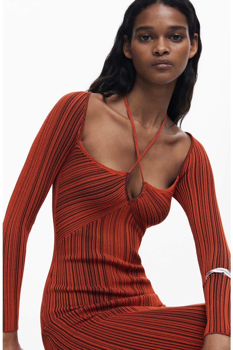 Variegated Rib Long Sleeve Knit Dress, Alternate, color, DARK RED