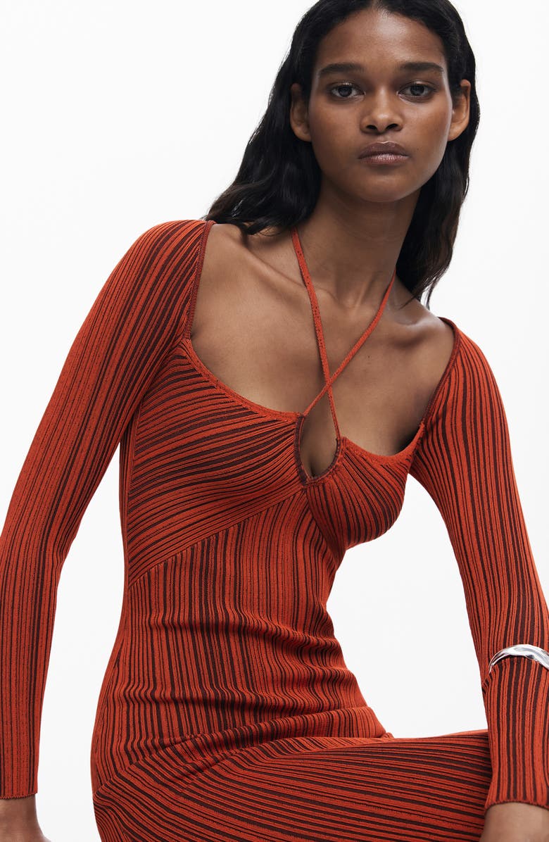 Desigual Variegated Rib Long Sleeve Knit Dress, Alternate, color, Dark Red