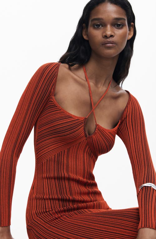 Desigual Variegated Rib Long Sleeve Knit Dress In Red