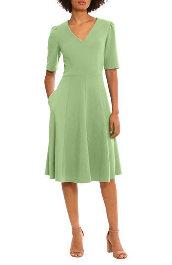 Donna Morgan V-neck Fit & Flare Dress In Watercress
