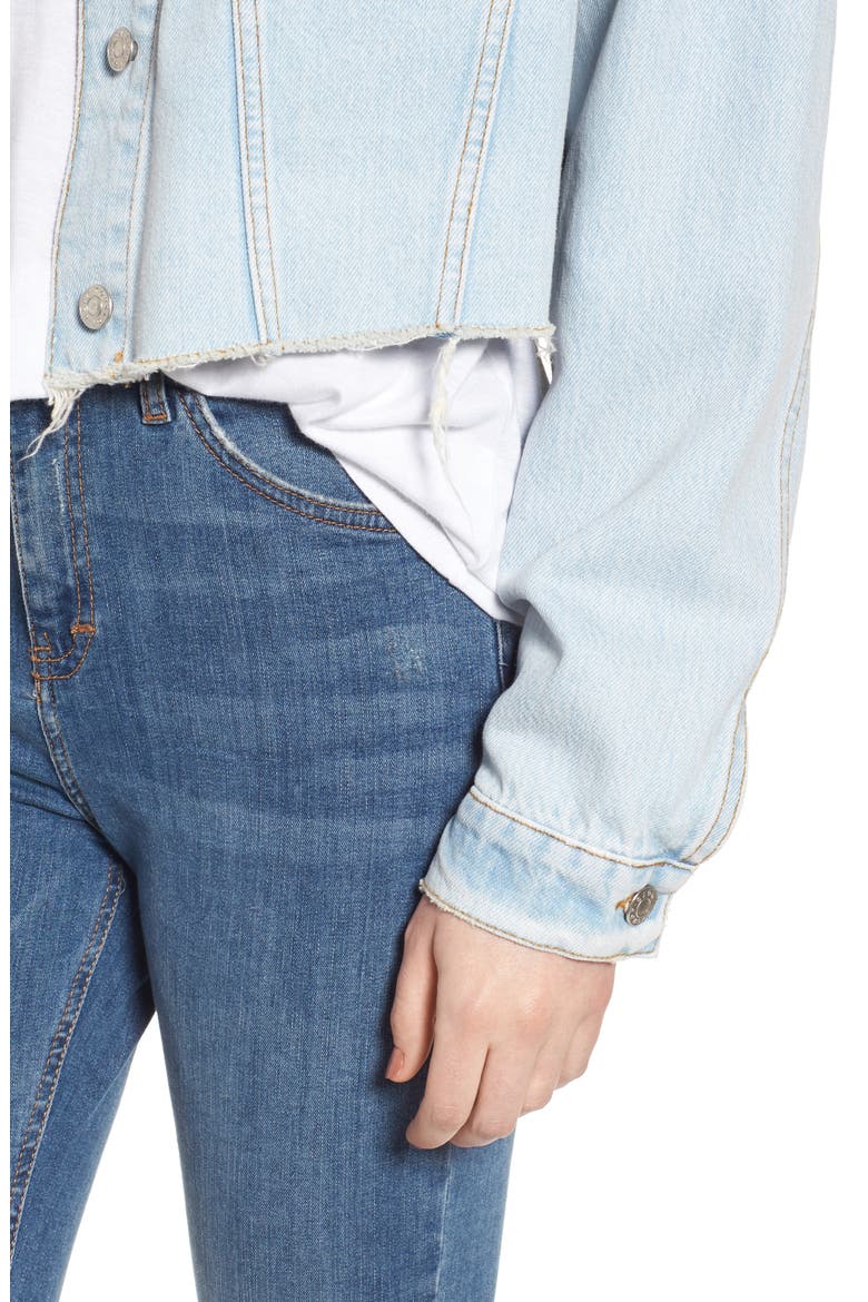 Bleached Cutoff Denim Jacket, Alternate, color, LIGHT DENIM