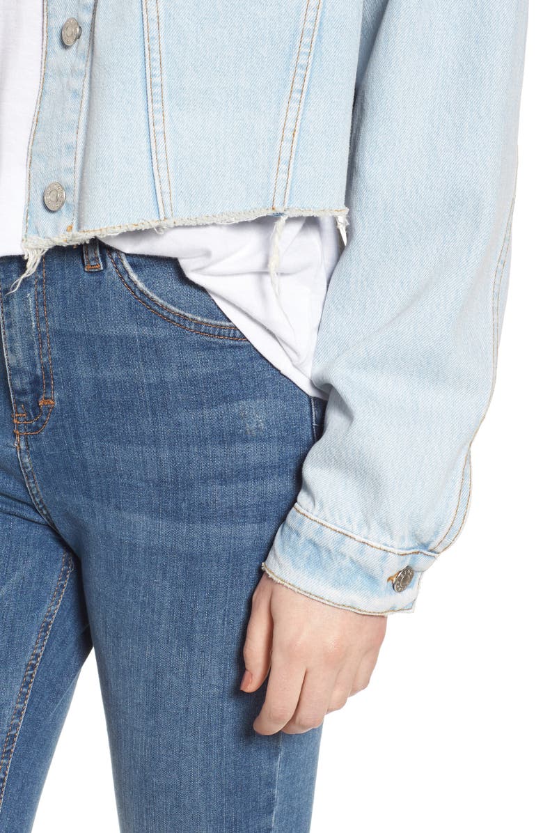 Topshop Bleached Cutoff Denim Jacket, Alternate, color, 