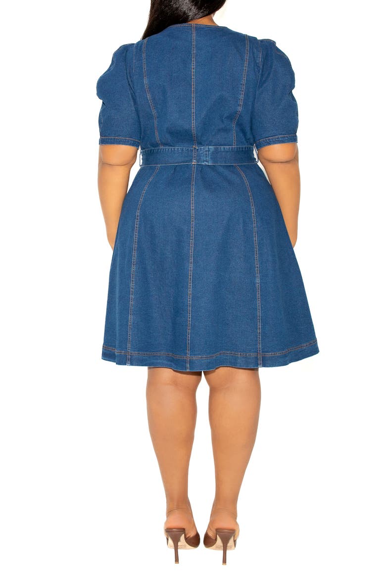 Puff Sleeve Tie Belt Denim Shirtdress, Alternate, color, DENIM BLUE