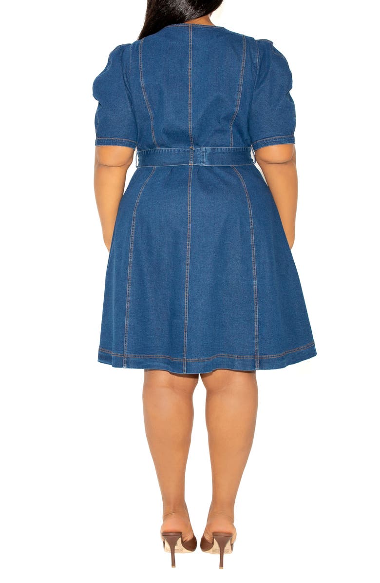 BUXOM COUTURE Puff Sleeve Tie Belt Denim Shirtdress, Alternate, color, Denim Blue