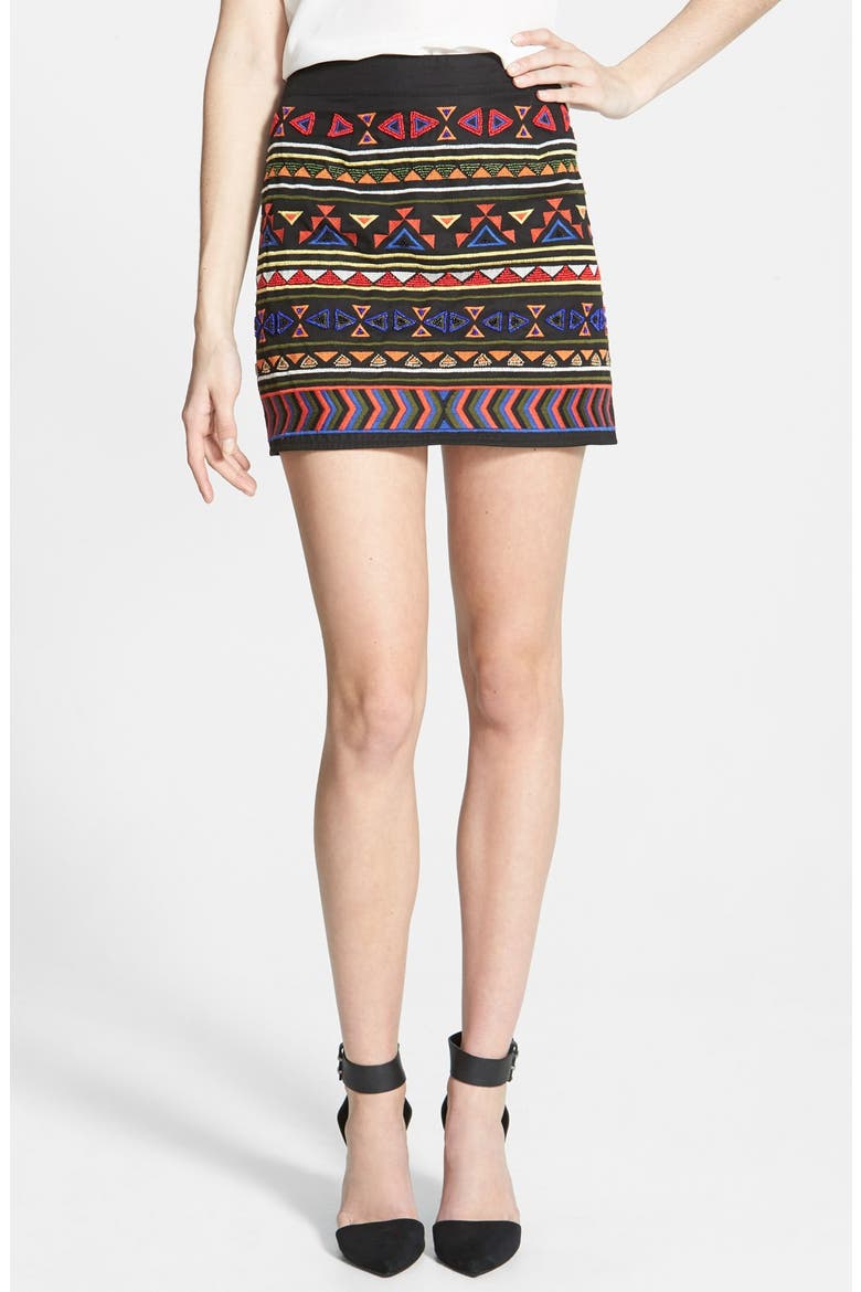 Beaded Geo Print Miniskirt, Main, color, BLACK