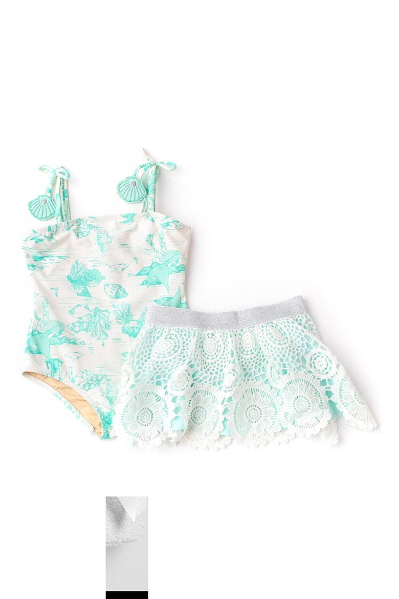 Kids' One-Piece Swimsuit with Lace Skirt, Alternate, color, WHITE/ MINT