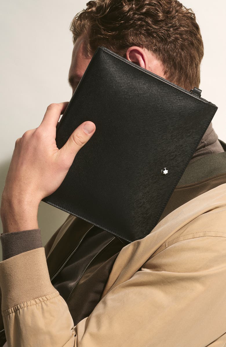 Montblanc Sartorial Leather Zip Pouch, Alternate, color, Black